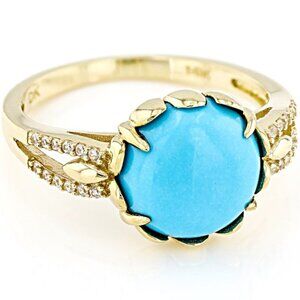 NEW Solid 10K Gold Natural Diamond and Natural Sleeping Beauty Turquoise Ring